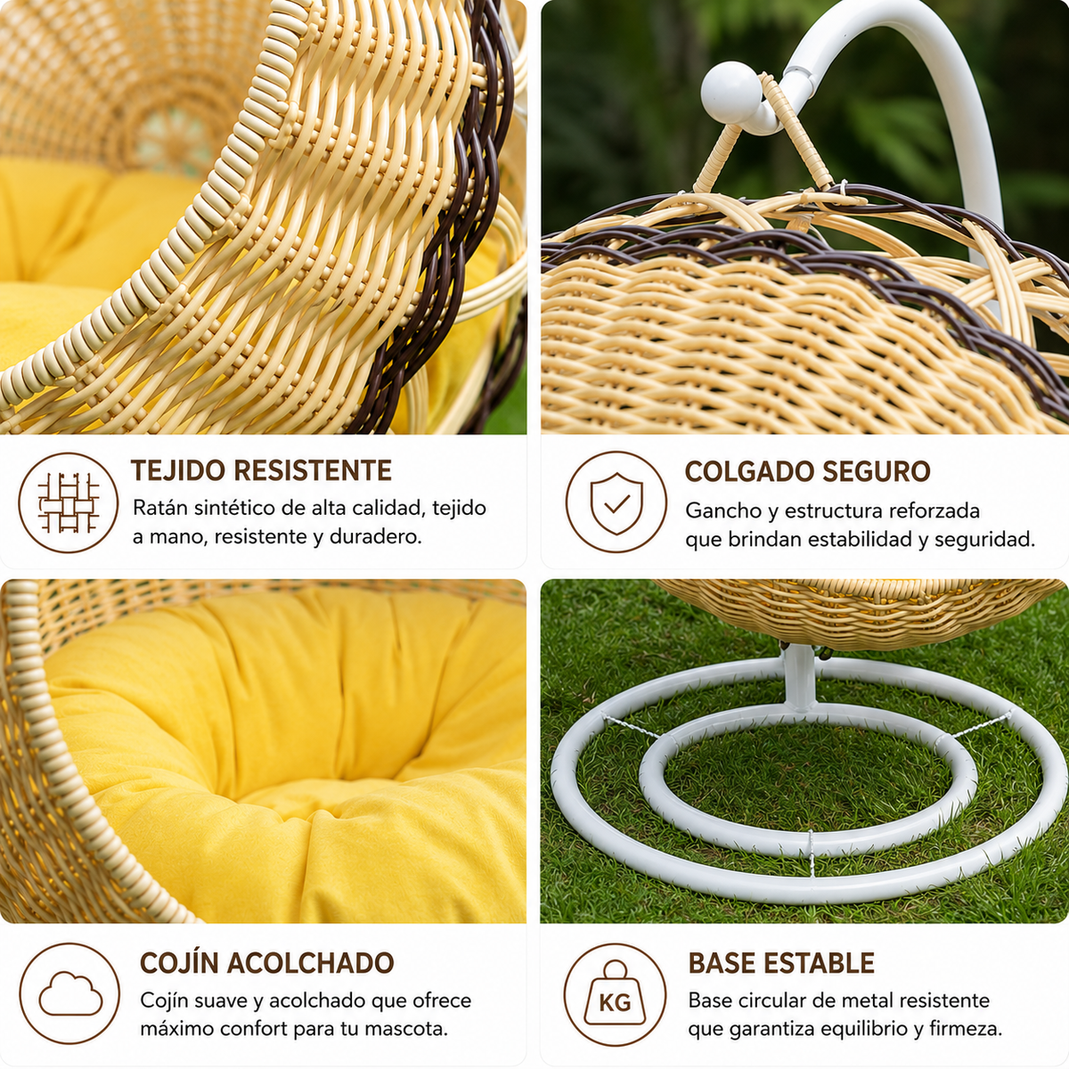 Cama Colgante para Gatos Daki — Nido de Ratán Sintético
