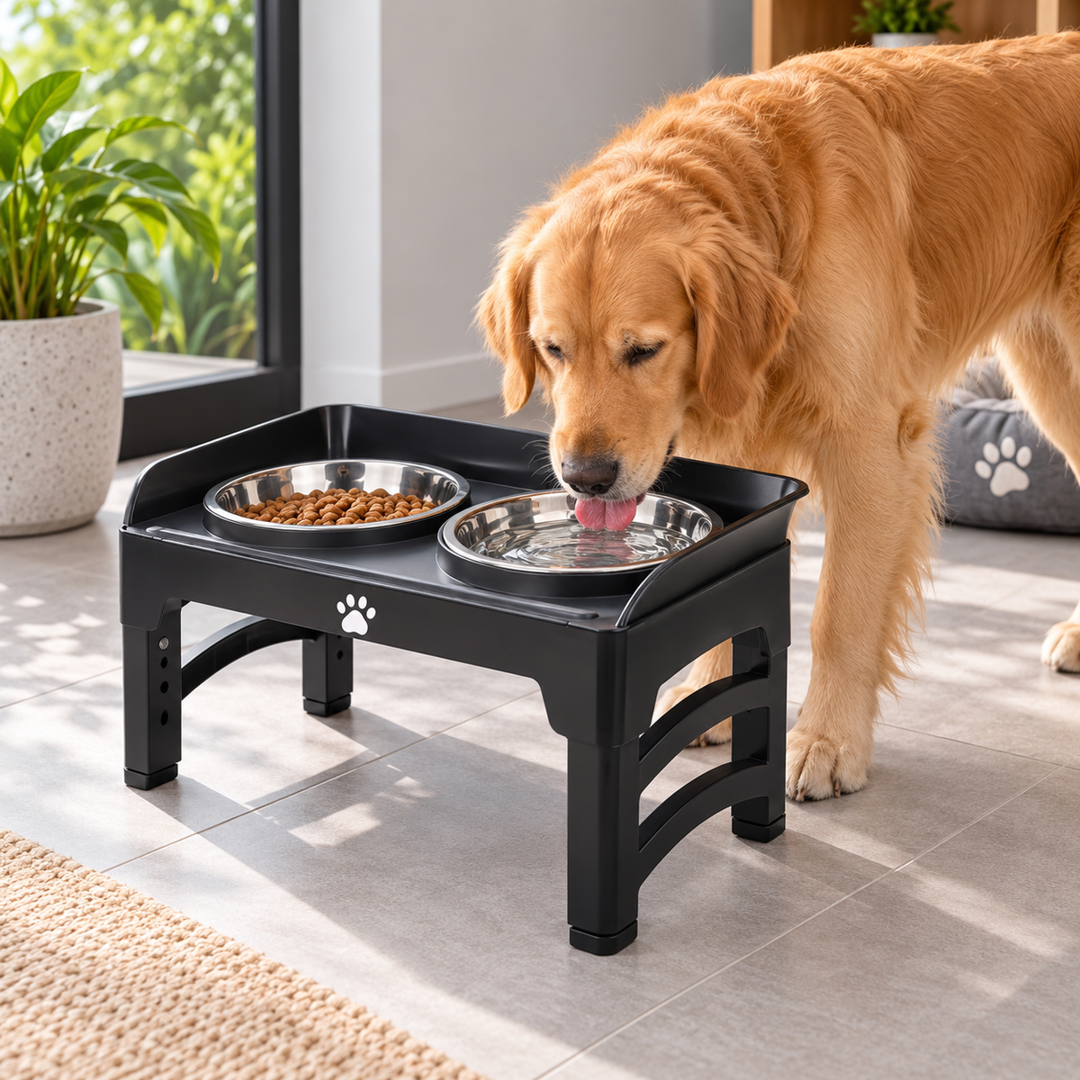 Comedero Elevado Ajustable para Perros — Doble Acero Inoxidable