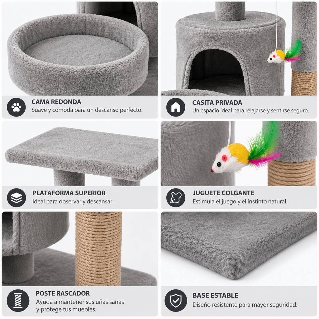 Árbol Rascador para Gatos con Cama, Casita y Plataforma