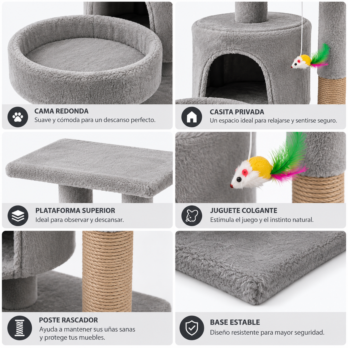 Árbol Rascador para Gatos con Cama, Casita y Plataforma