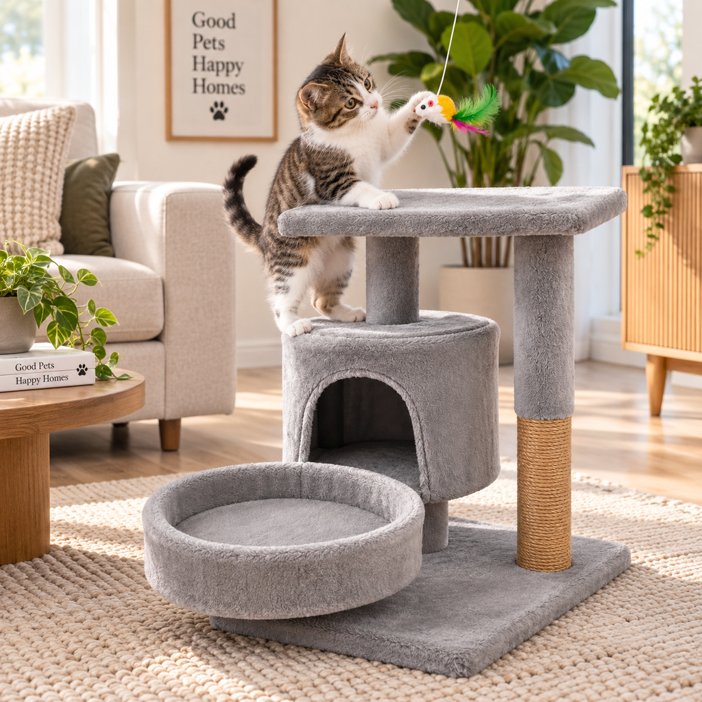 Árbol Rascador para Gatos con Cama, Casita y Plataforma