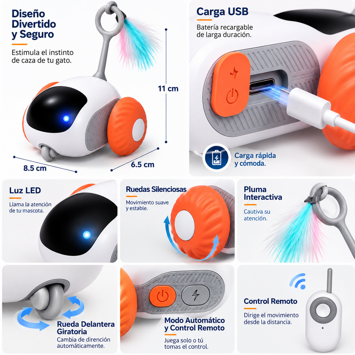 Juguete Interactivo para Gatos con Movimiento Automático y Control Remoto