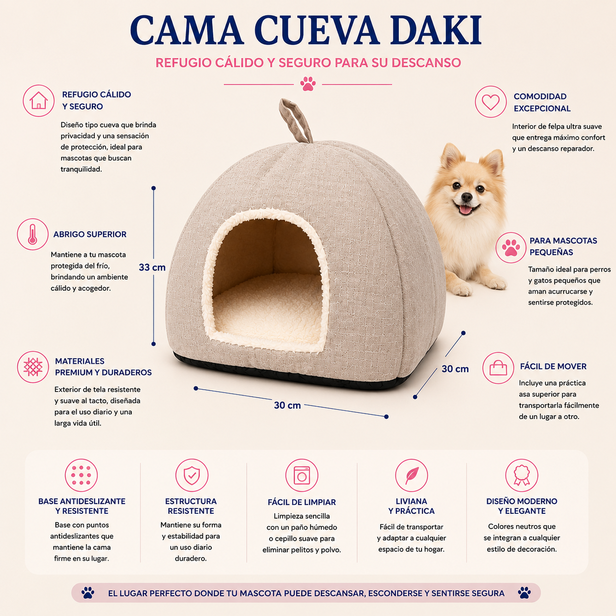 Cama Cueva para Perros Pequeños y Gatos