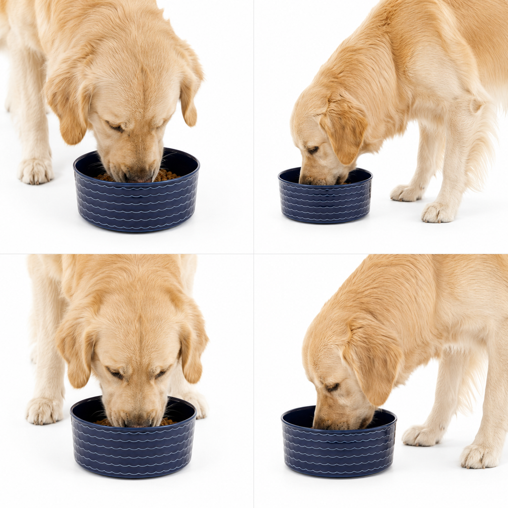 Plato Cerámico Azul Marino para Perros y Gatos