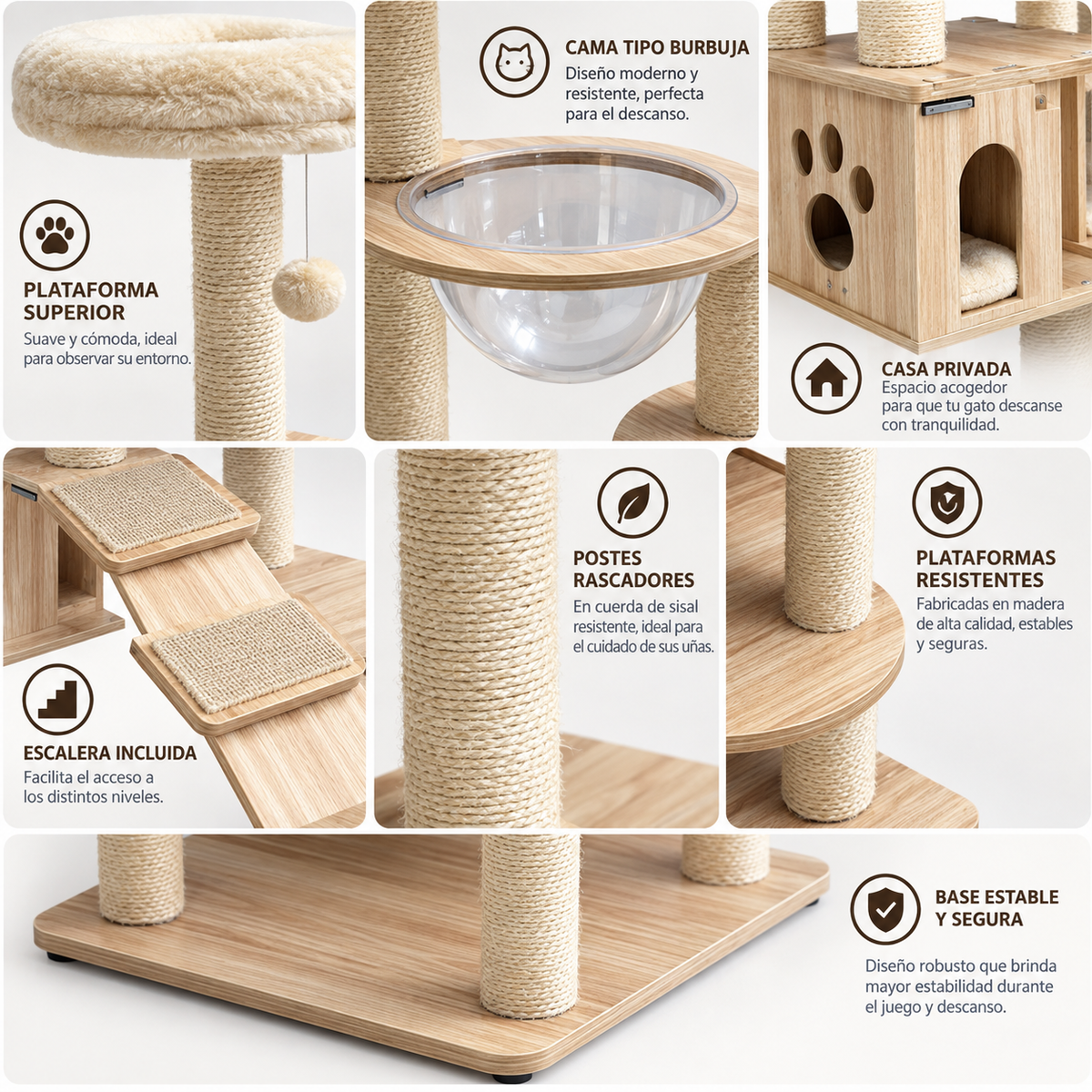 Árbol Rascador para Gatos 133 cm con Casa, Cúpula y Plataformas