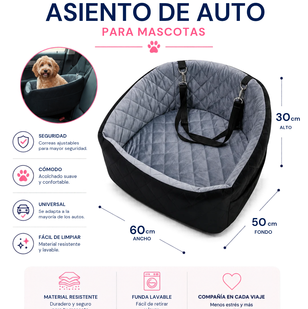 Asiento de Auto para Perros y Gatos - La Casa de Daki
