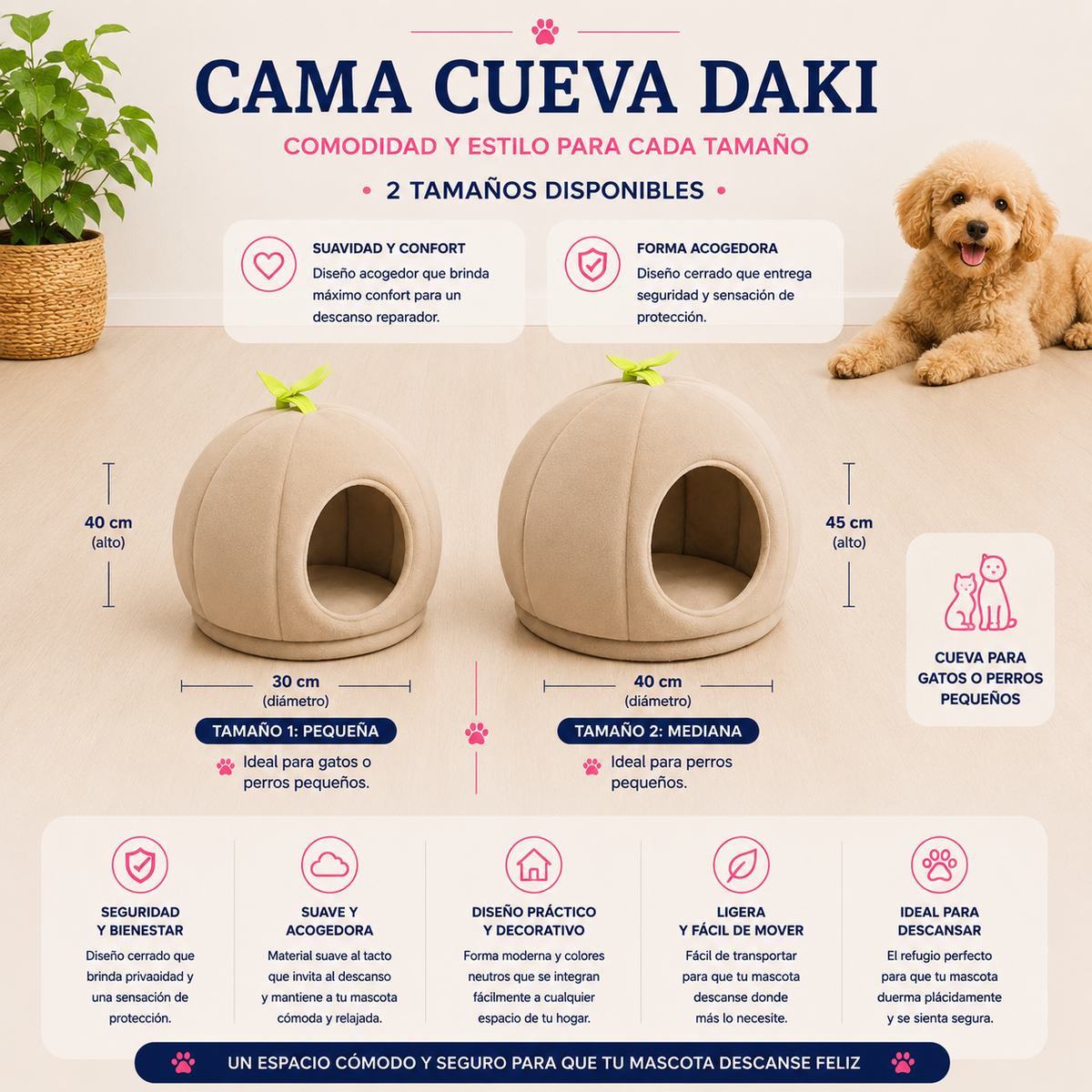 Cama Cueva Daki Peach Cozy - La Casa de Daki