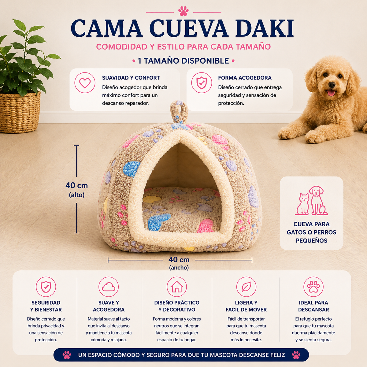 Cama Cueva Daki Sweet Nest 40 x 40 cm - La Casa de Daki