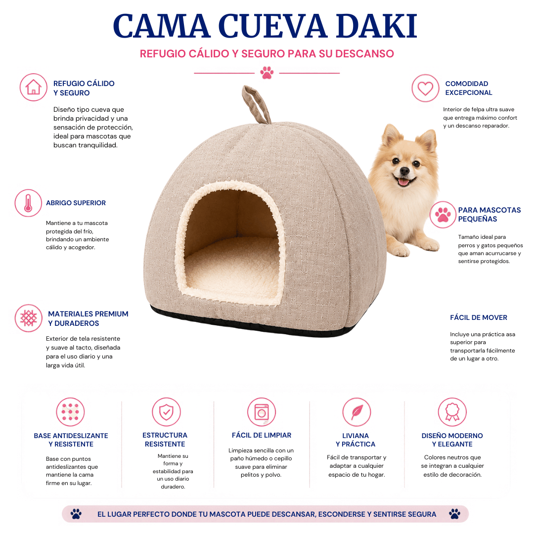Cama Cueva para Perros Pequeños y Gatos - La Casa de Daki