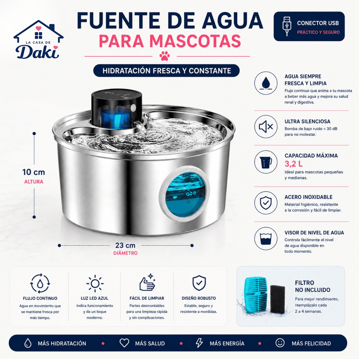 Fuente de Agua Daki PureFlow 3,2 L - La Casa de Daki