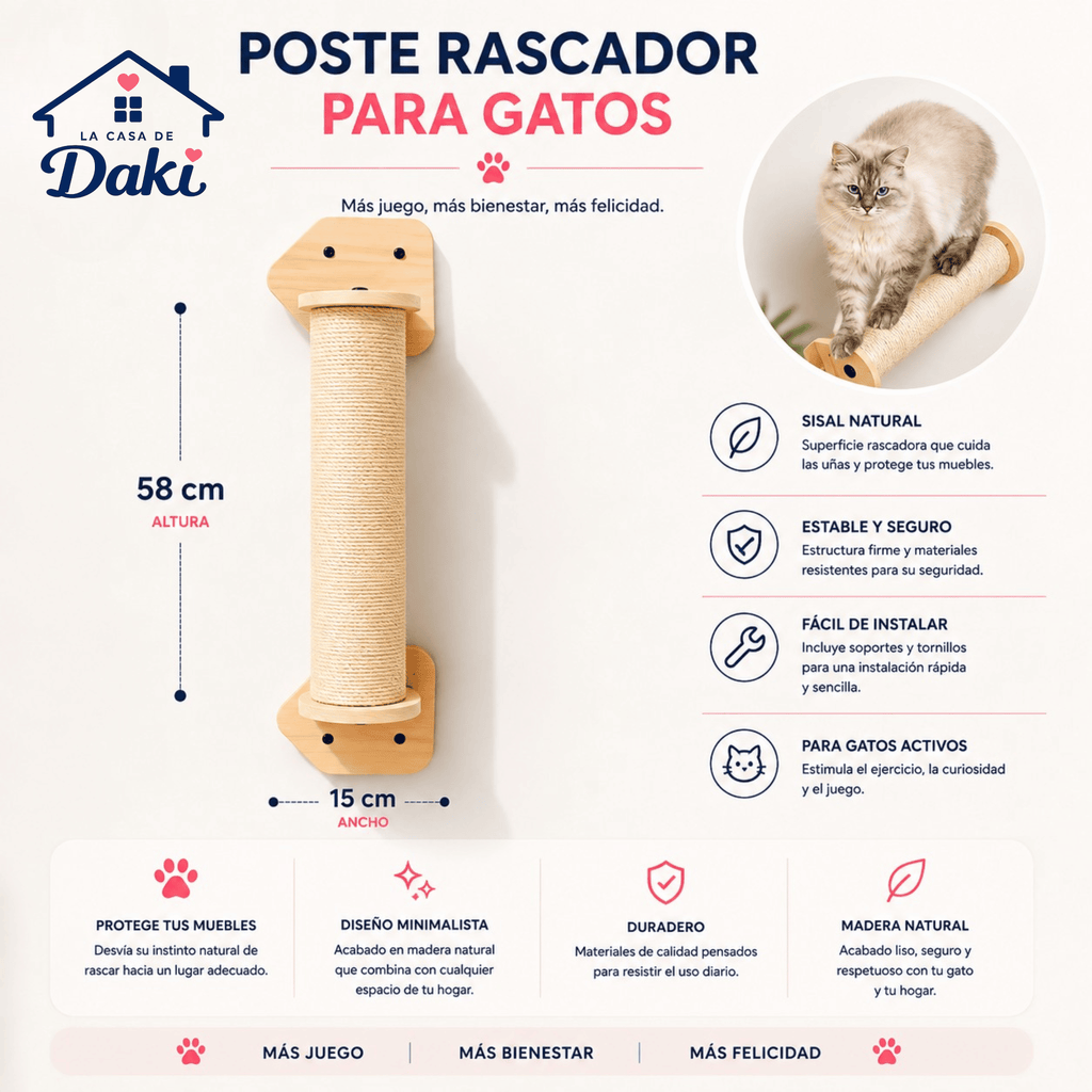 Poste Rascador Daki WallScrape 58 para Gatos - La Casa de Daki