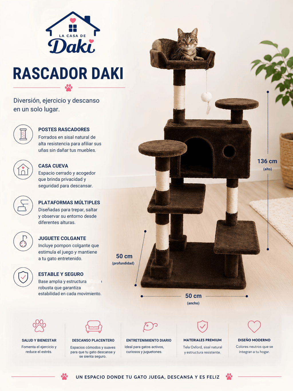 Rascador Daki Torre Premium 136 - La Casa de Daki