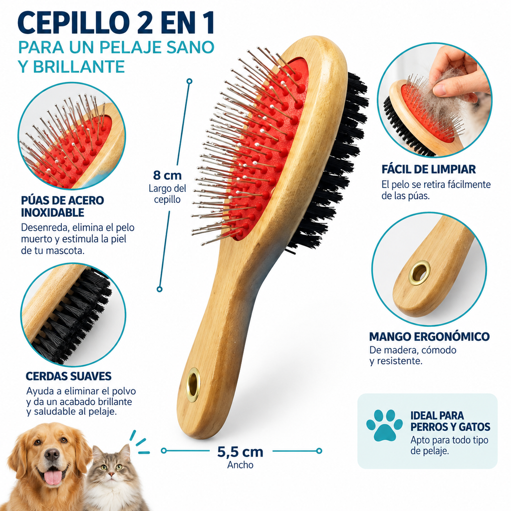 Cepillo 2 en 1 para Perros y Gatos