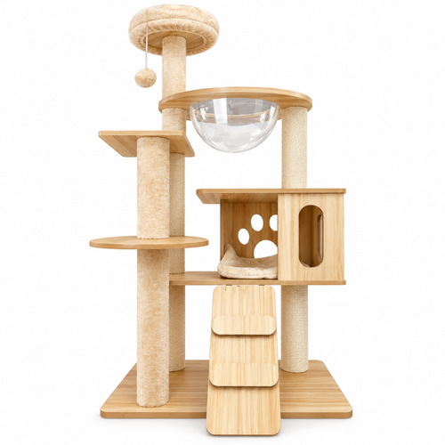 Árbol Rascador para Gatos 133 cm con Casa, Cúpula y Plataformas