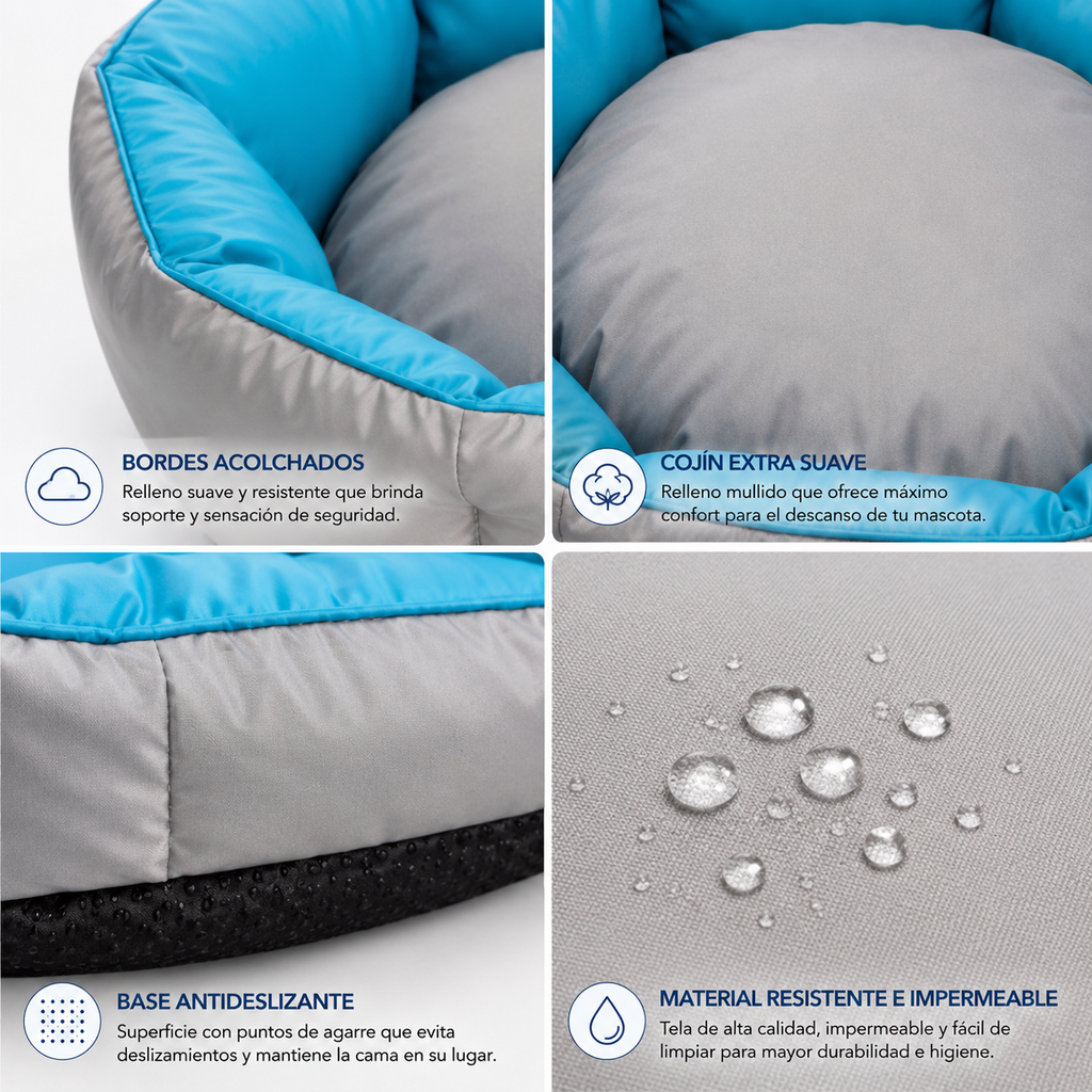 Cama Impermeable para Perros — Acolchada y Antideslizante