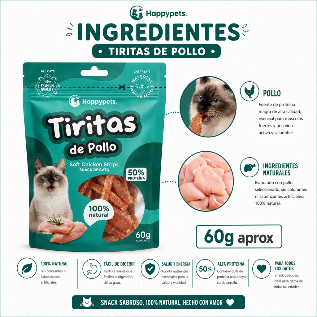 Happypets Tirritas de Pollo — Soft Chicken Strips 60 g
