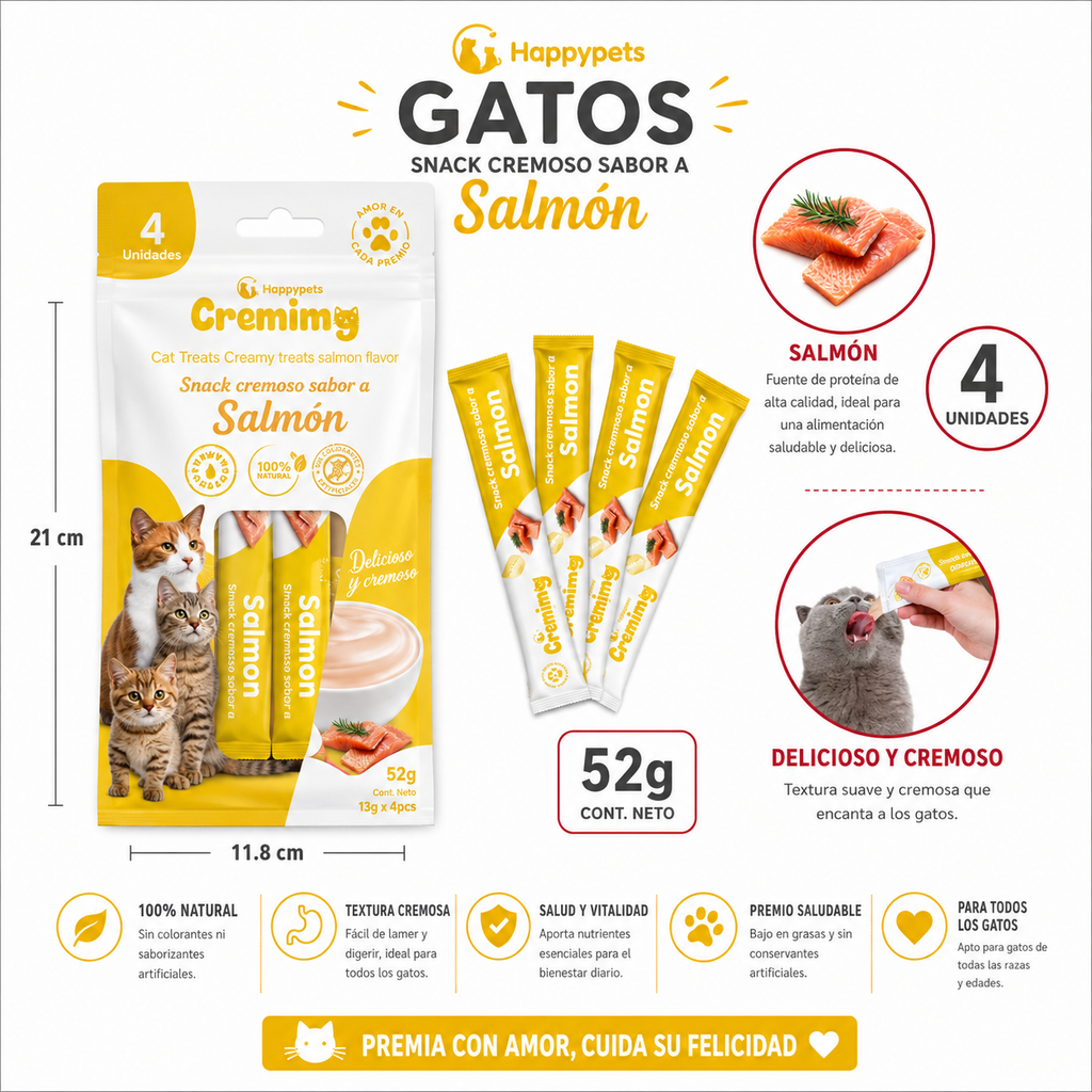 Happypets Cremimg Salmón — Snack Cremoso para Gatos 52 g