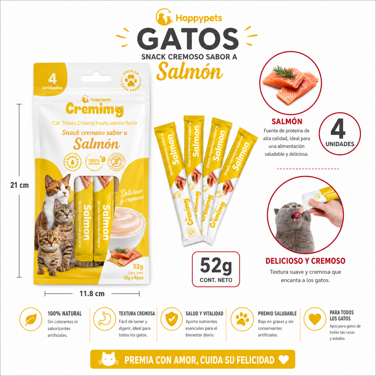 Happypets Cremimg Salmón — Snack Cremoso para Gatos 52 g