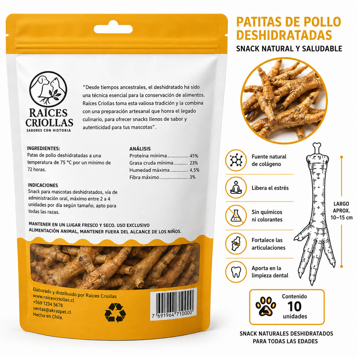 Patitas de Pollo Deshidratadas para Perros — Raíces Criollas