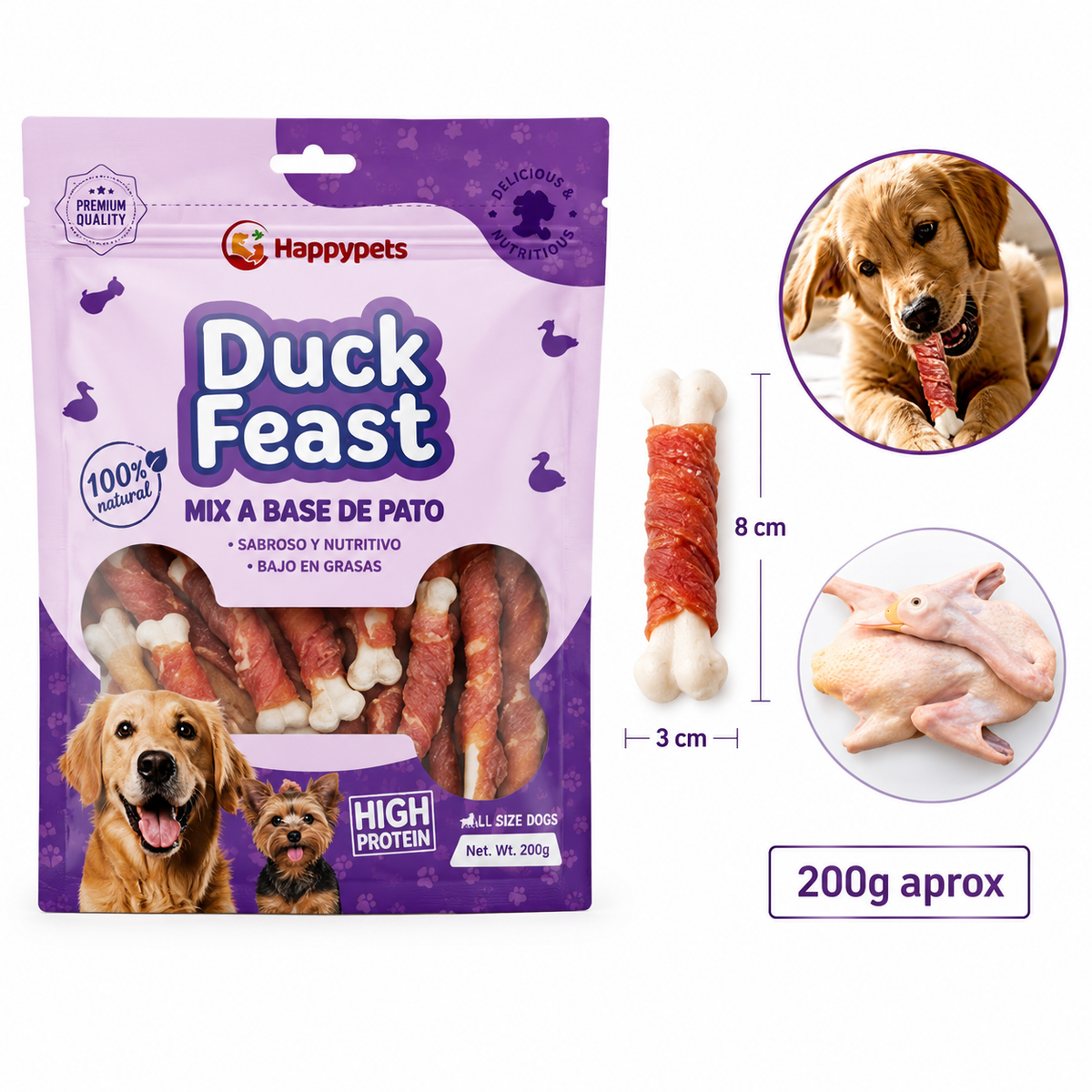Duck Feast — Mix de Snacks de Pato para Perros 200 g