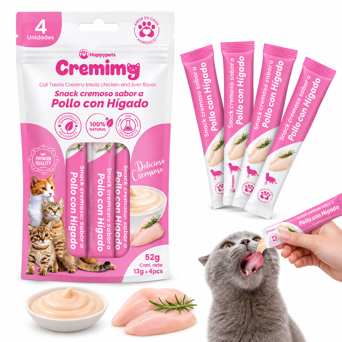 Happypets Cremimg Pollo con Hígado — Snack Cremoso para Gatos 52 g