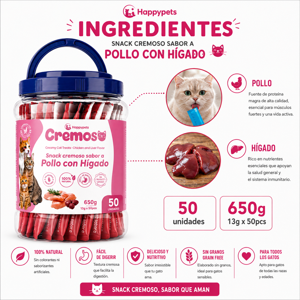 Happypets Cremoso Pollo con Hígado — 50 Unidades