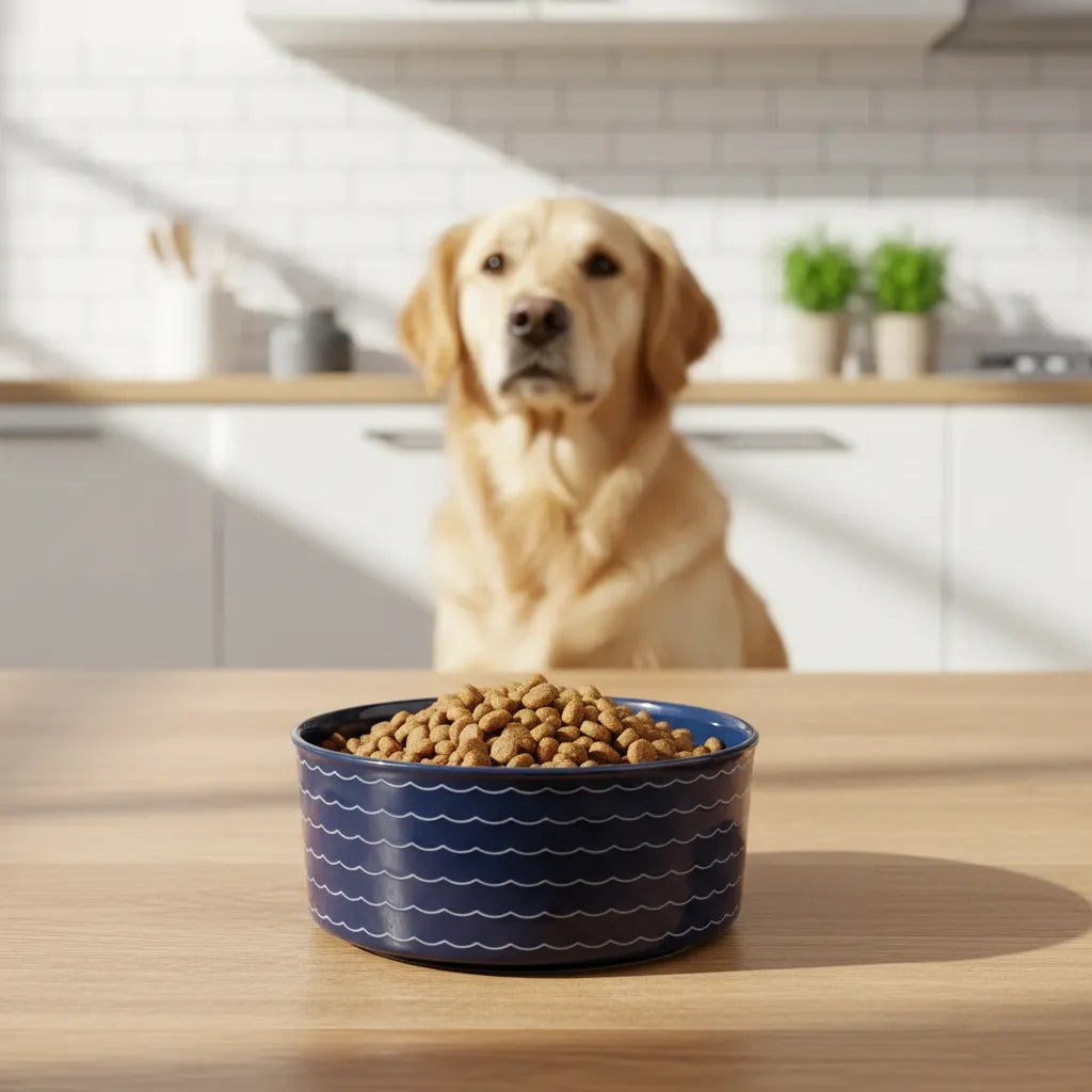 Plato Cerámico Azul Marino para Perros y Gatos