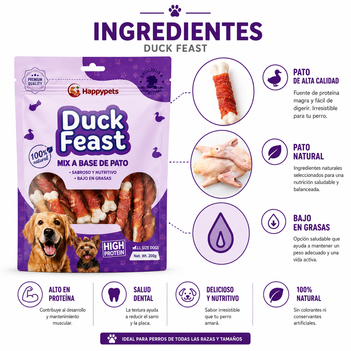 Duck Feast — Mix de Snacks de Pato para Perros 200 g