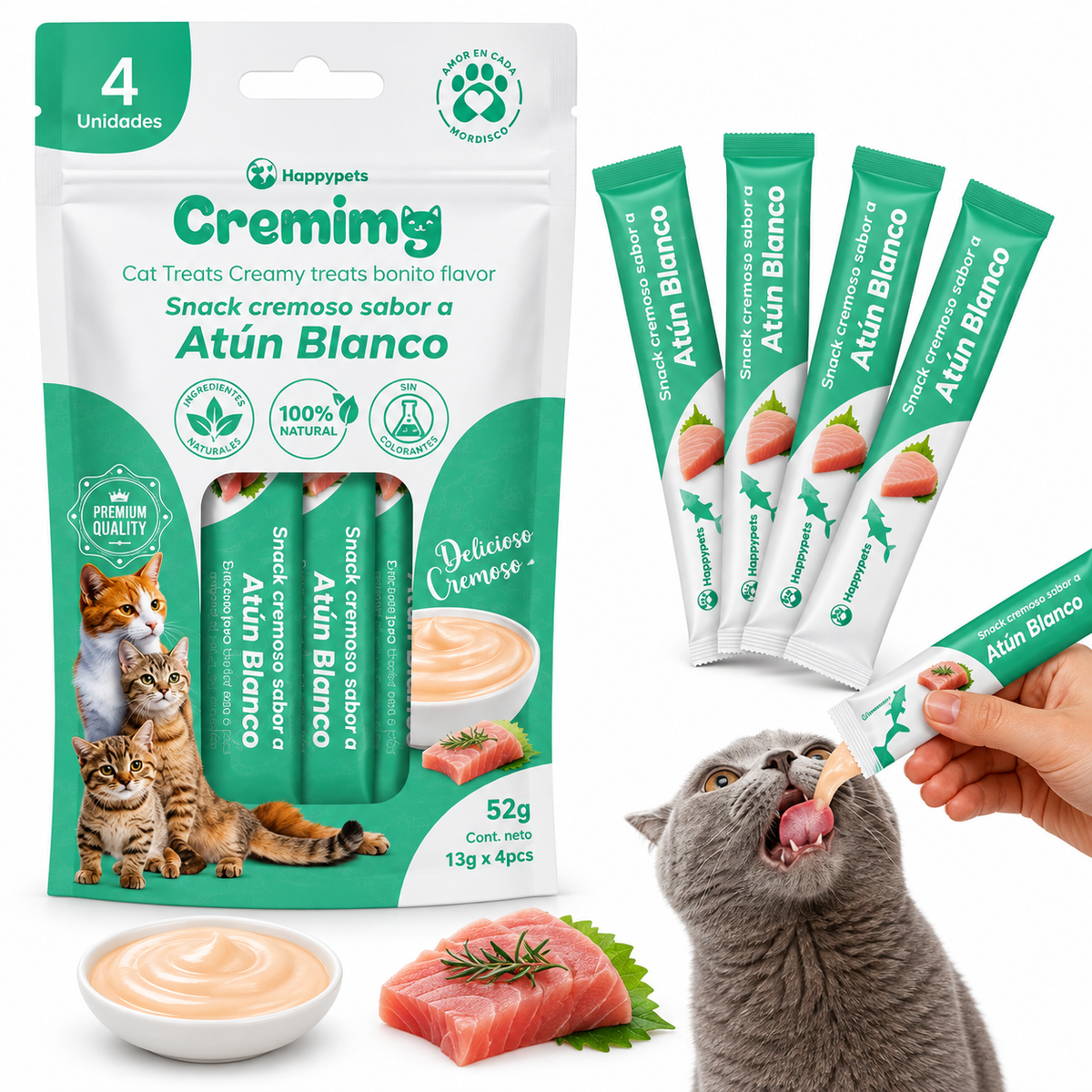 Happypets Cremimg Atún Blanco — Snack Cremoso para Gatos 52 g