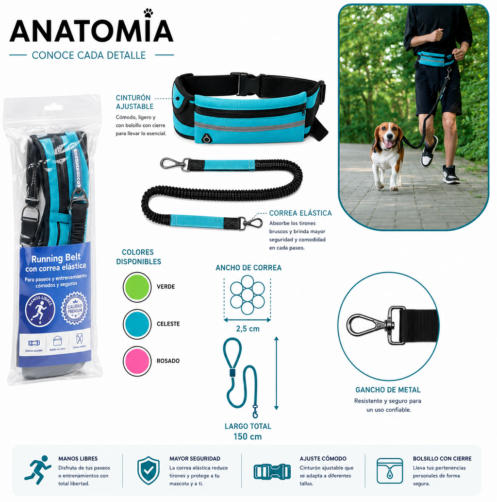 Running Belt con Correa Elástica para Perros