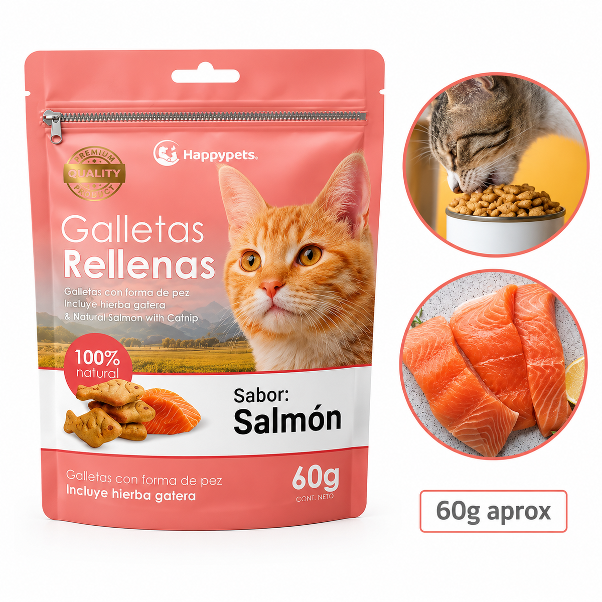 Happypets Galletas Rellenas de Salmón con Hierba Gatera 60 g