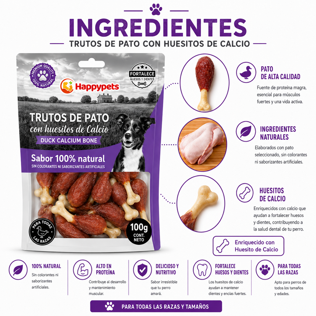 Trutitos de Pato con Huesitos de Calcio 100 g