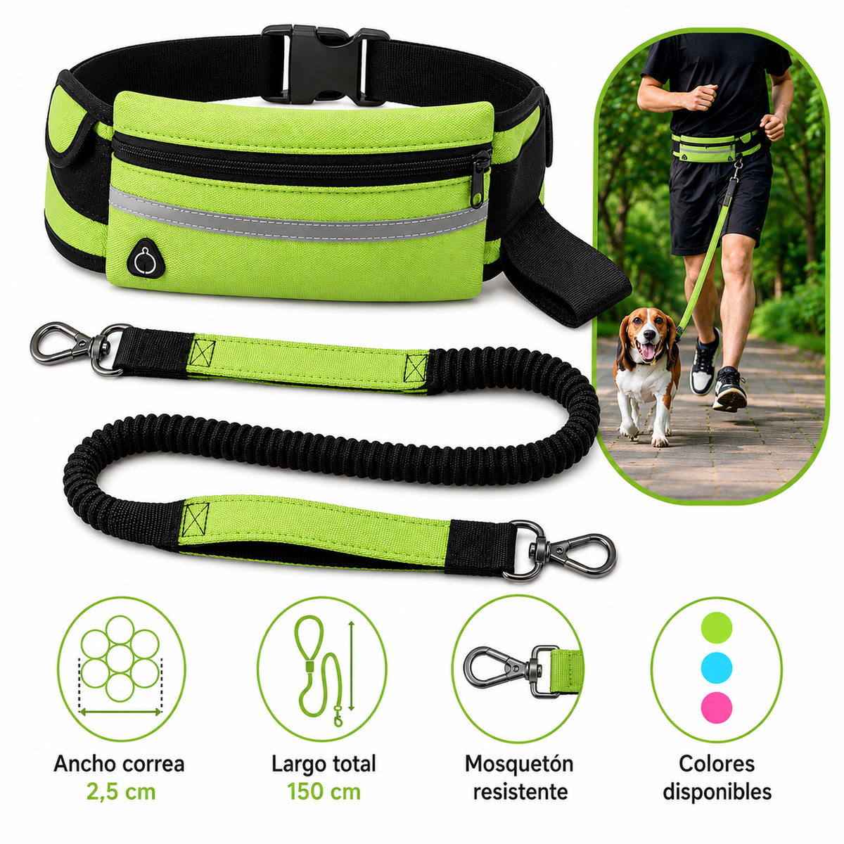 Running Belt con Correa Elástica para Perros