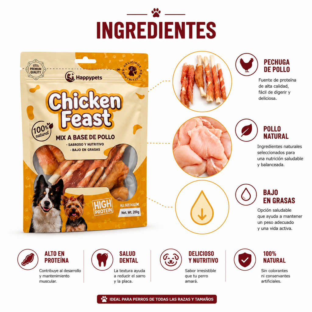 Chicken Feast — Mix de Snacks de Pollo para Perros 200 g