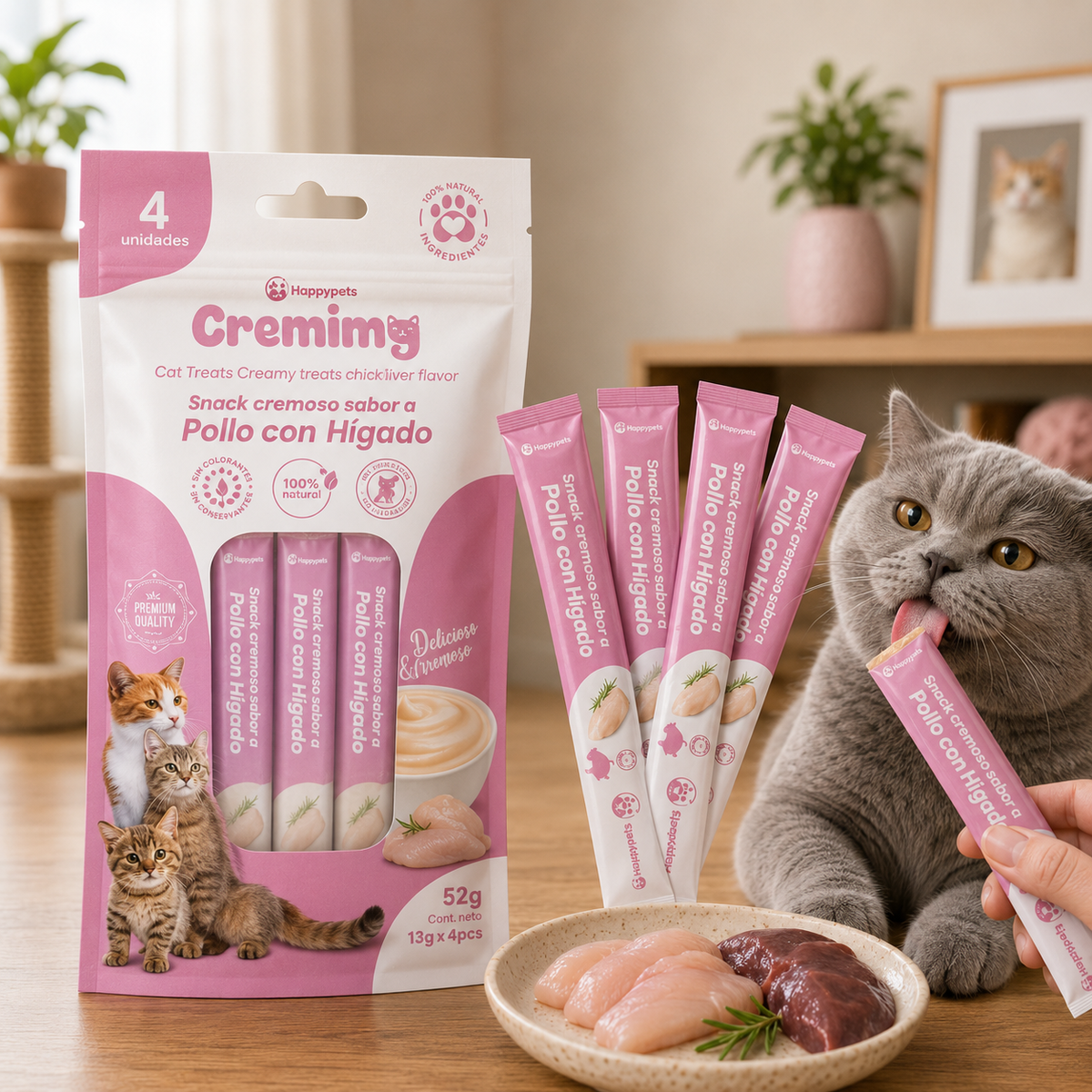 Happypets Cremimg Pollo con Hígado — Snack Cremoso para Gatos 52 g
