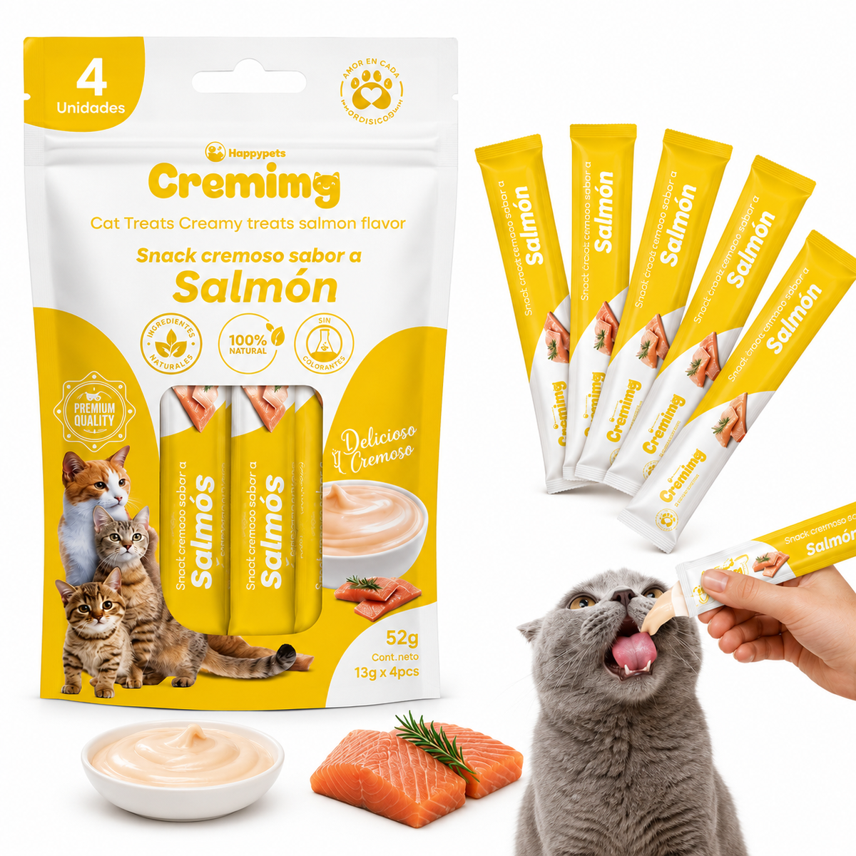 Happypets Cremimg Salmón — Snack Cremoso para Gatos 52 g