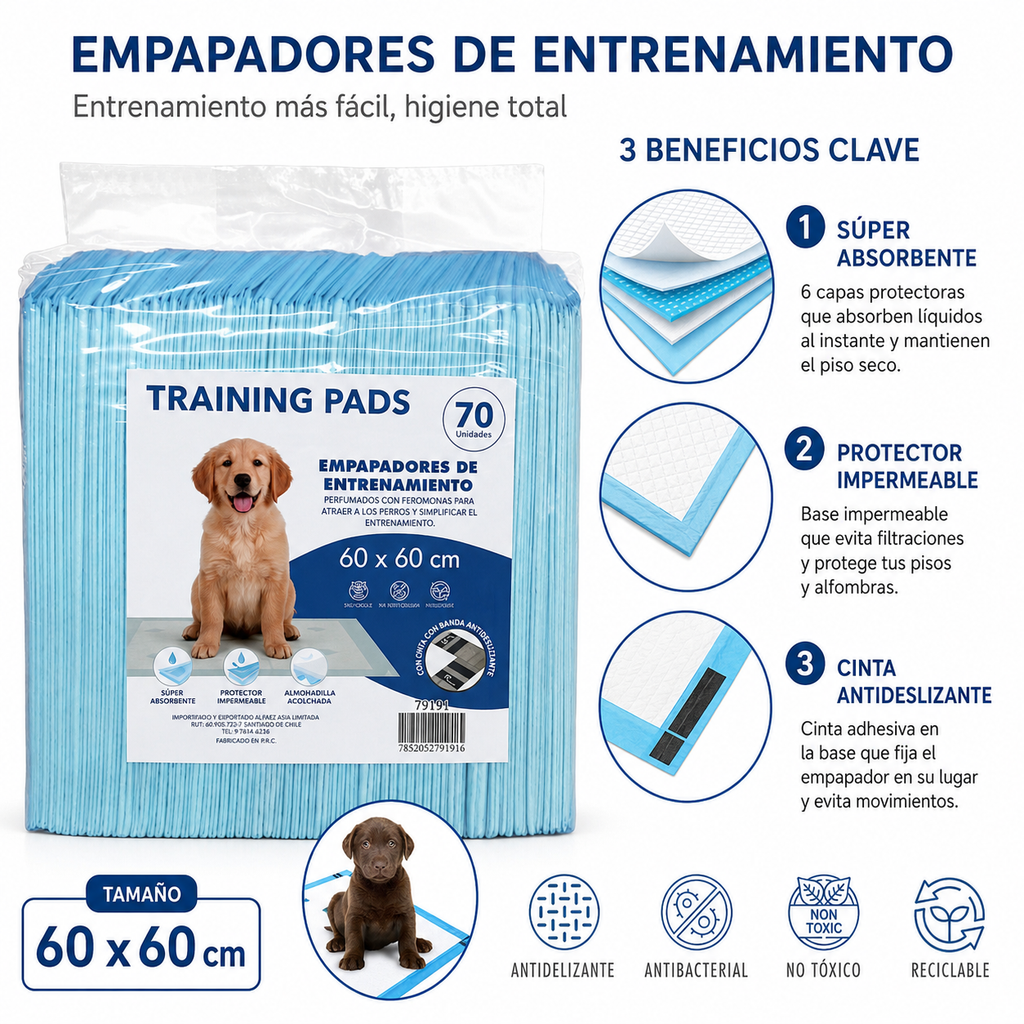 Sabanillas Absorbentes para Mascotas 60 × 60 cm — 70 Unidades