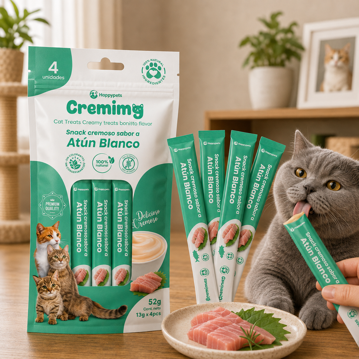Happypets Cremimg Atún Blanco — Snack Cremoso para Gatos 52 g