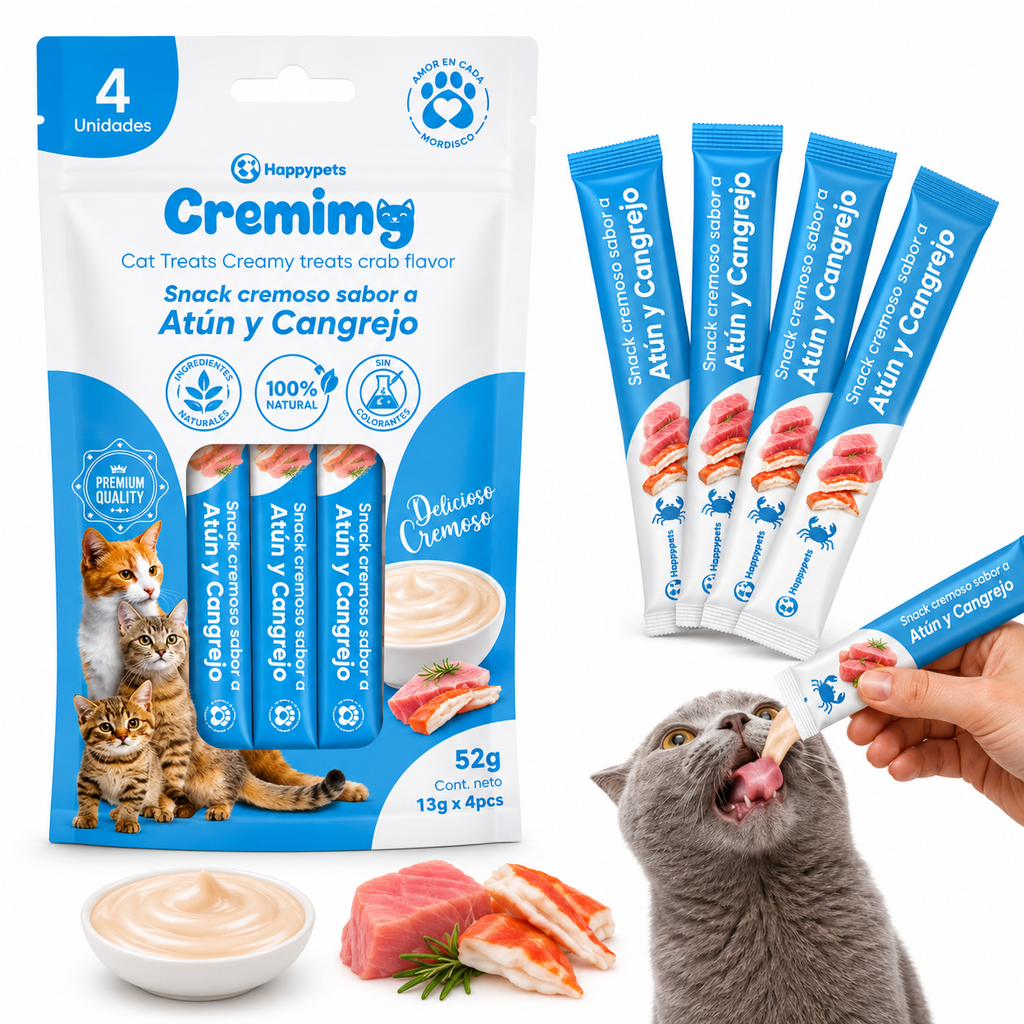 Happypets Cremimg Atún y Cangrejo — Snack Cremoso para Gatos 52 g