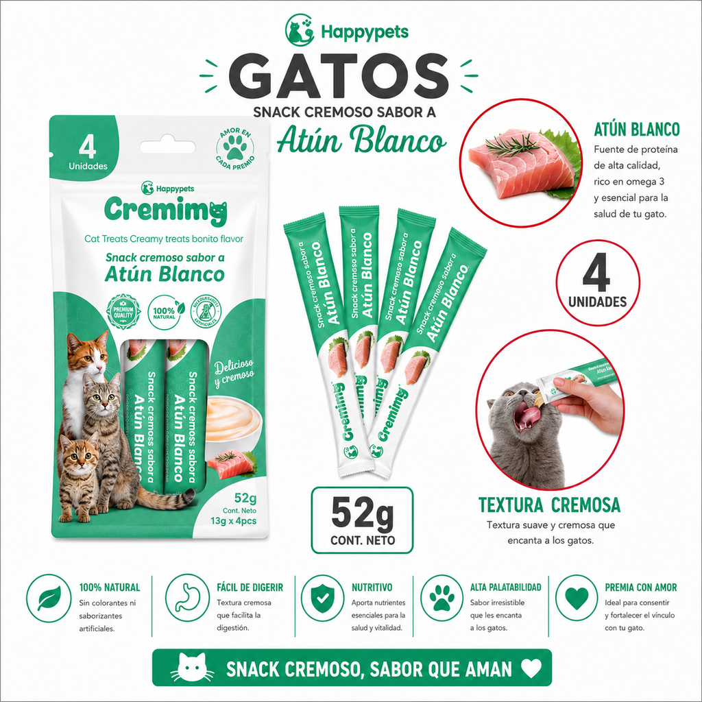 Happypets Cremimg Atún Blanco — Snack Cremoso para Gatos 52 g