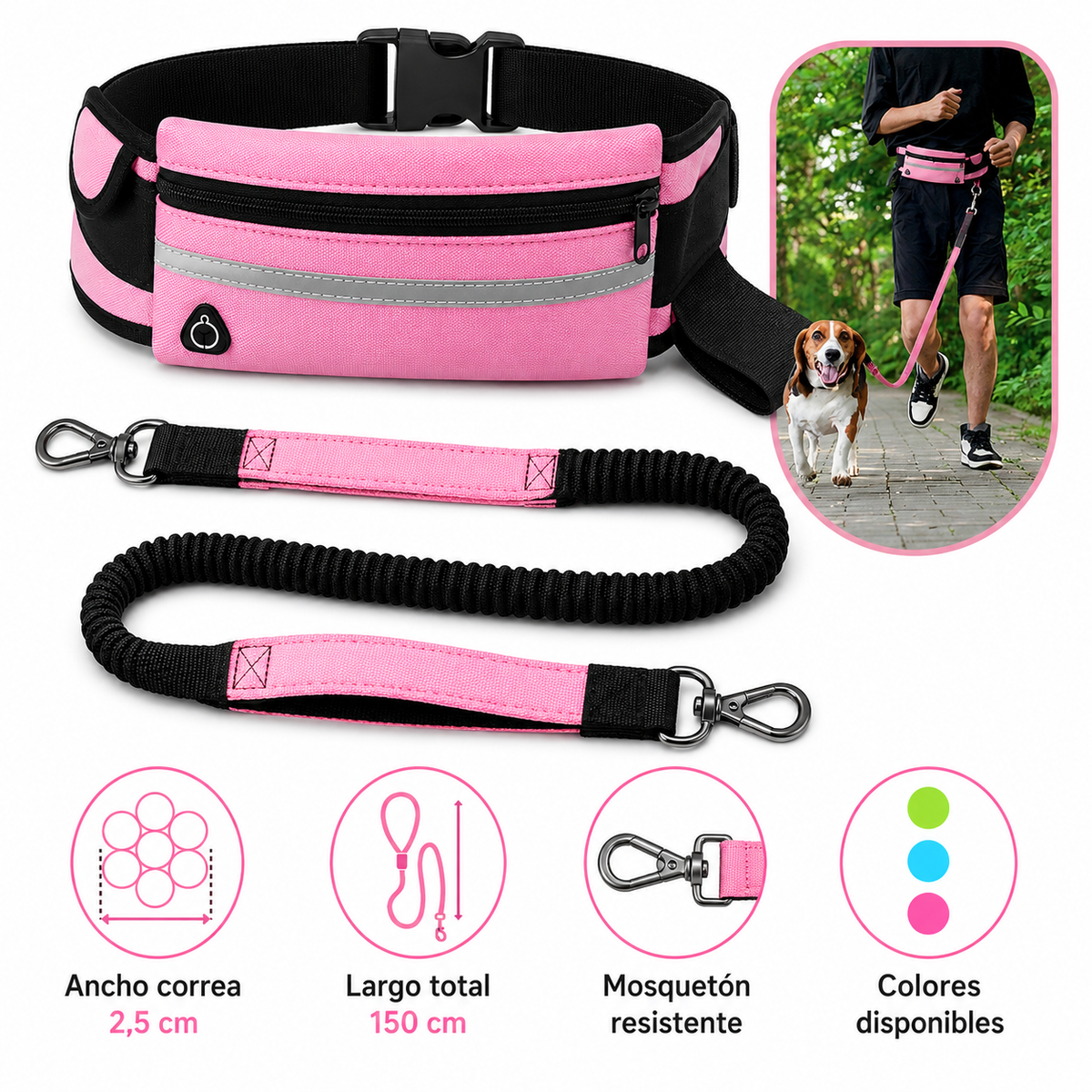 Running Belt con Correa Elástica para Perros